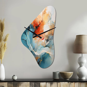 Teal Orange Bold Abstract Flow Collage II - Asymmetric Metal Wall Clock